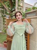 PLEATED DOTS PASTEL GREEN DRESS