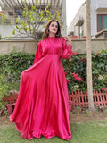 PINK PLEATED SILK LONG MAXI