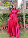 PINK PLEATED SILK LONG MAXI