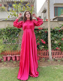 PINK PLEATED SILK LONG MAXI