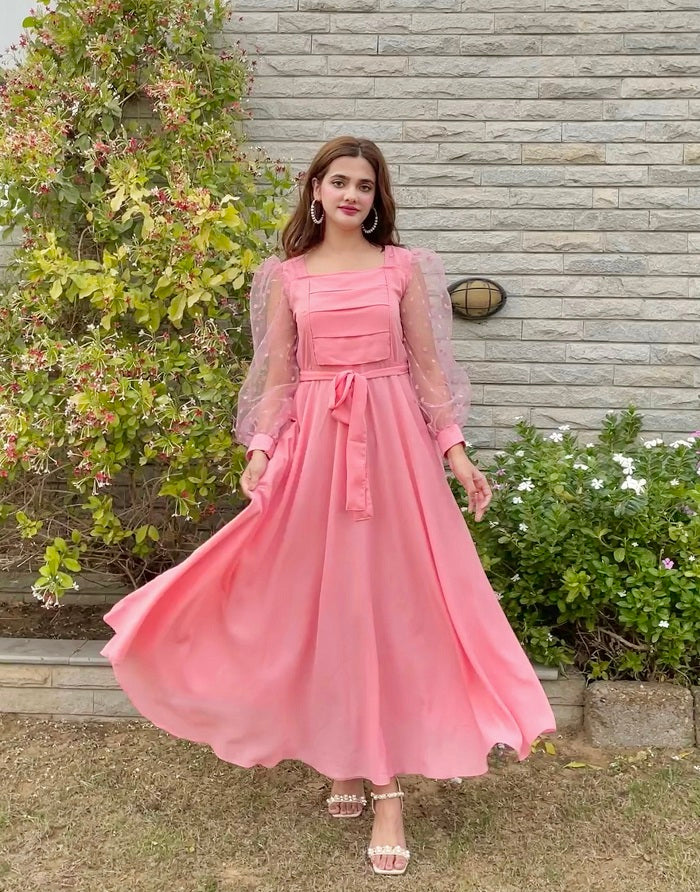 PINK PLEATED DOTS DRESS