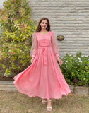 PINK PLEATED DOTS DRESS