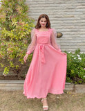 PINK PLEATED DOTS DRESS