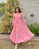 PINK PLEATED DOTS DRESS