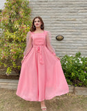 PINK PLEATED DOTS DRESS