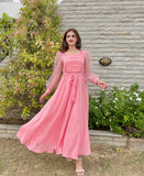 PINK PLEATED DOTS DRESS