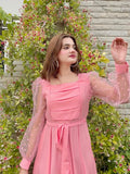 PINK PLEATED DOTS DRESS