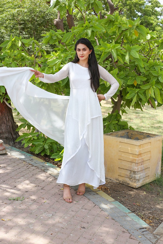 WHITE SEQUENCE FROCK