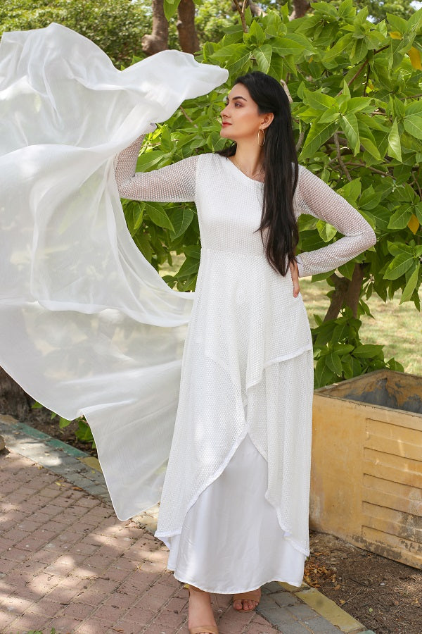 WHITE SEQUENCE FROCK