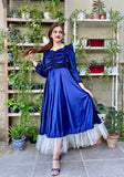 BLUE RUCHED VELVET DRESS