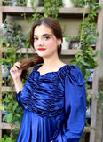 BLUE RUCHED VELVET DRESS