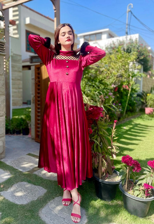 MAROON VELVET FROCK