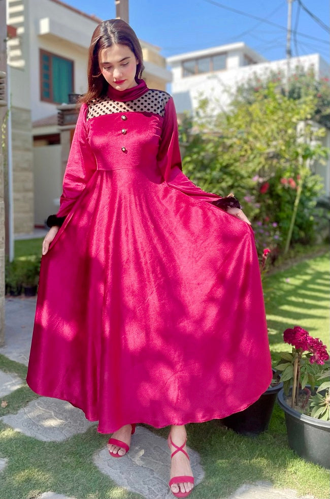 MAROON VELVET FROCK