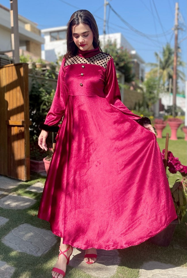 MAROON VELVET FROCK