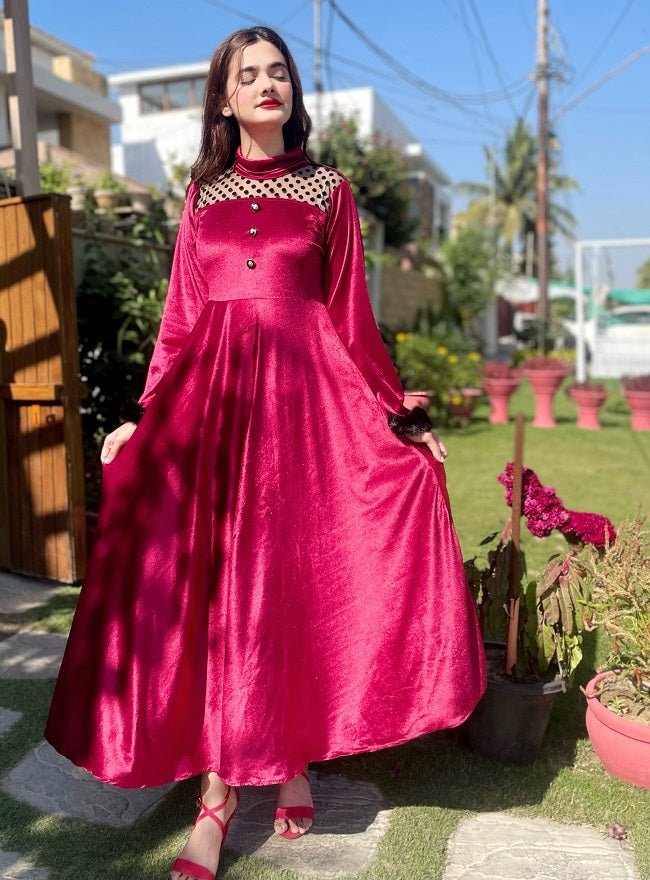 MAROON VELVET FROCK
