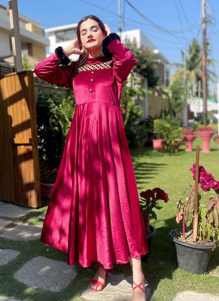 MAROON VELVET FROCK