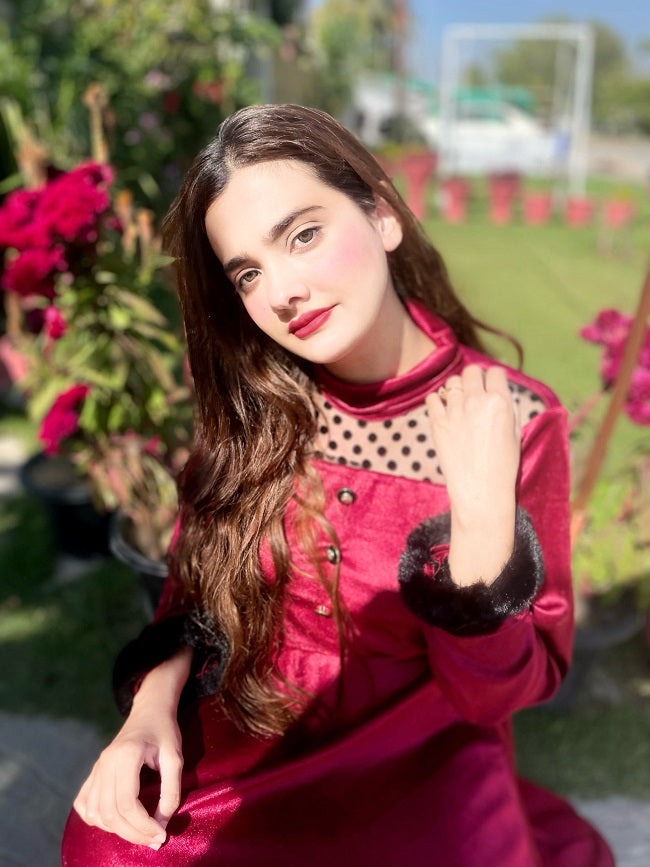 MAROON VELVET FROCK