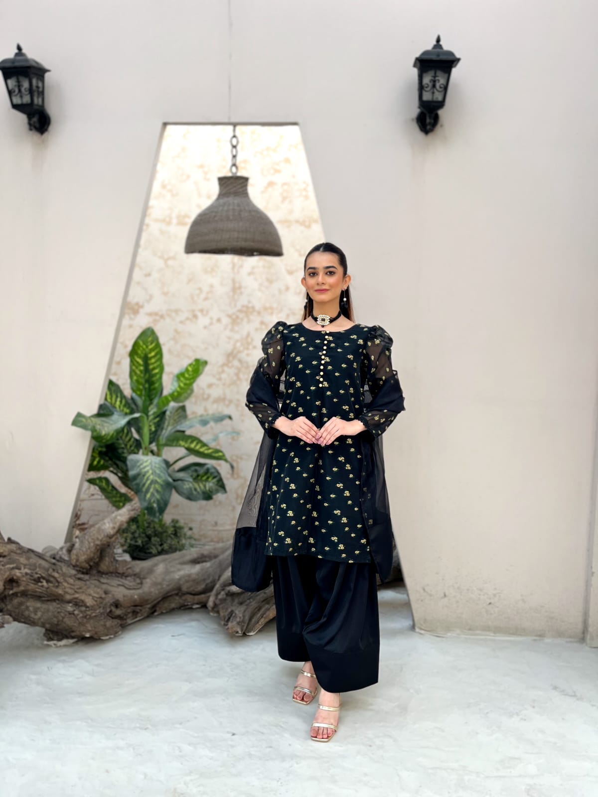 EMBROIDERED BOLD BLACK DRESS
