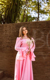 Pink Evening Gown With Ruffled Puff Sleeves