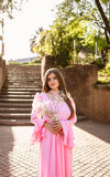 Pink Evening Gown With Ruffled Puff Sleeves