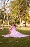 Pink Evening Gown With Ruffled Puff Sleeves