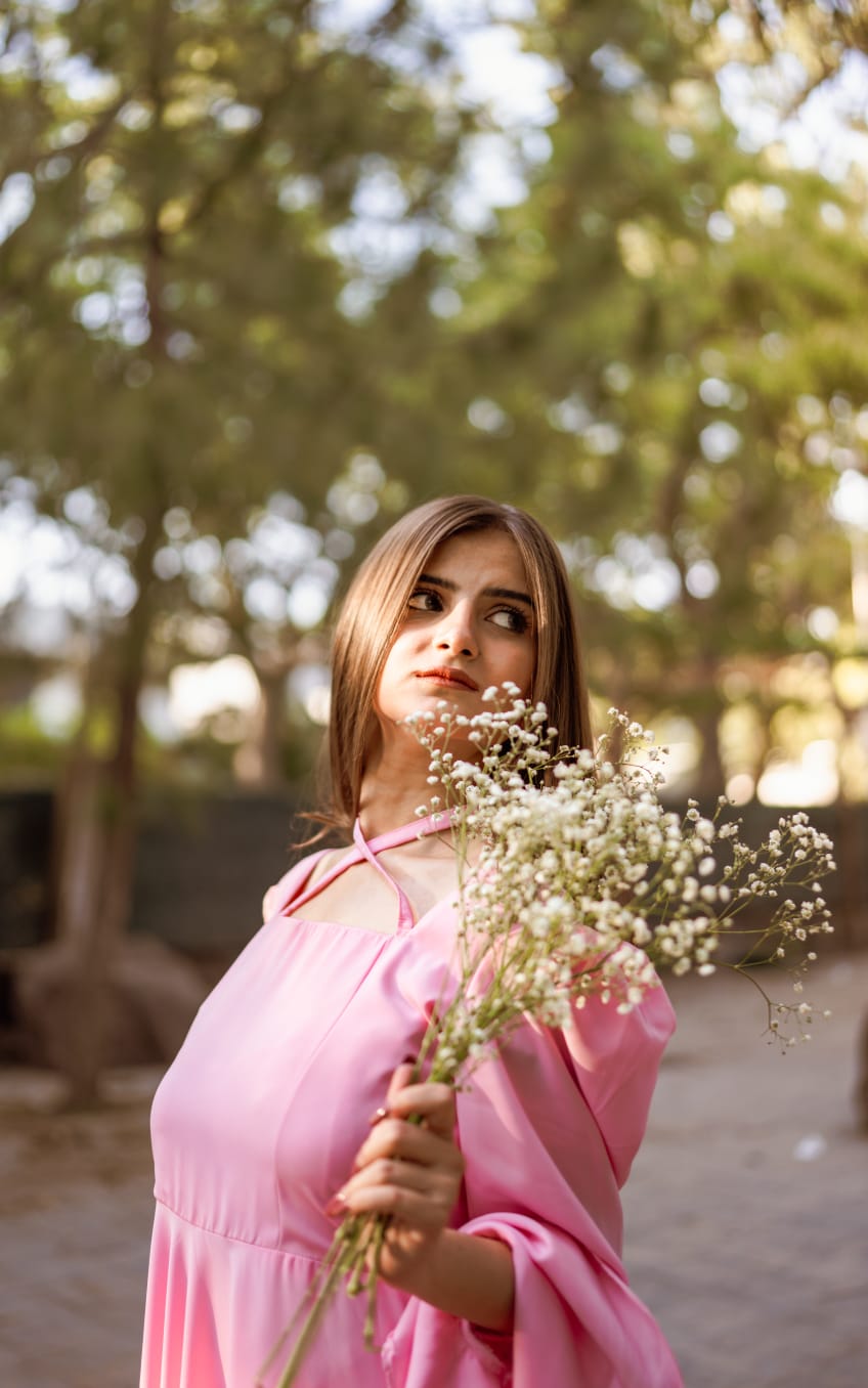 Pink Evening Gown With Ruffled Puff Sleeves