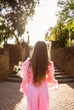 Pink Evening Gown With Ruffled Puff Sleeves