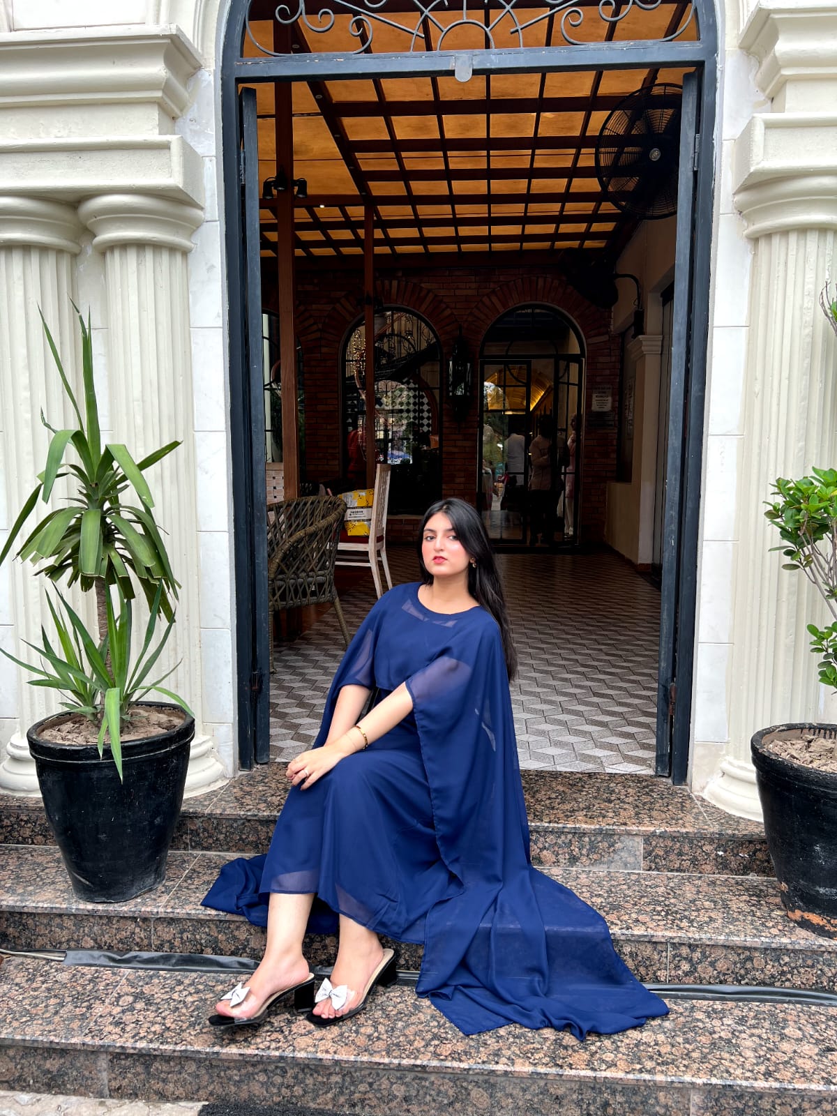 CAPE SHAWL CHIFFON DRESS