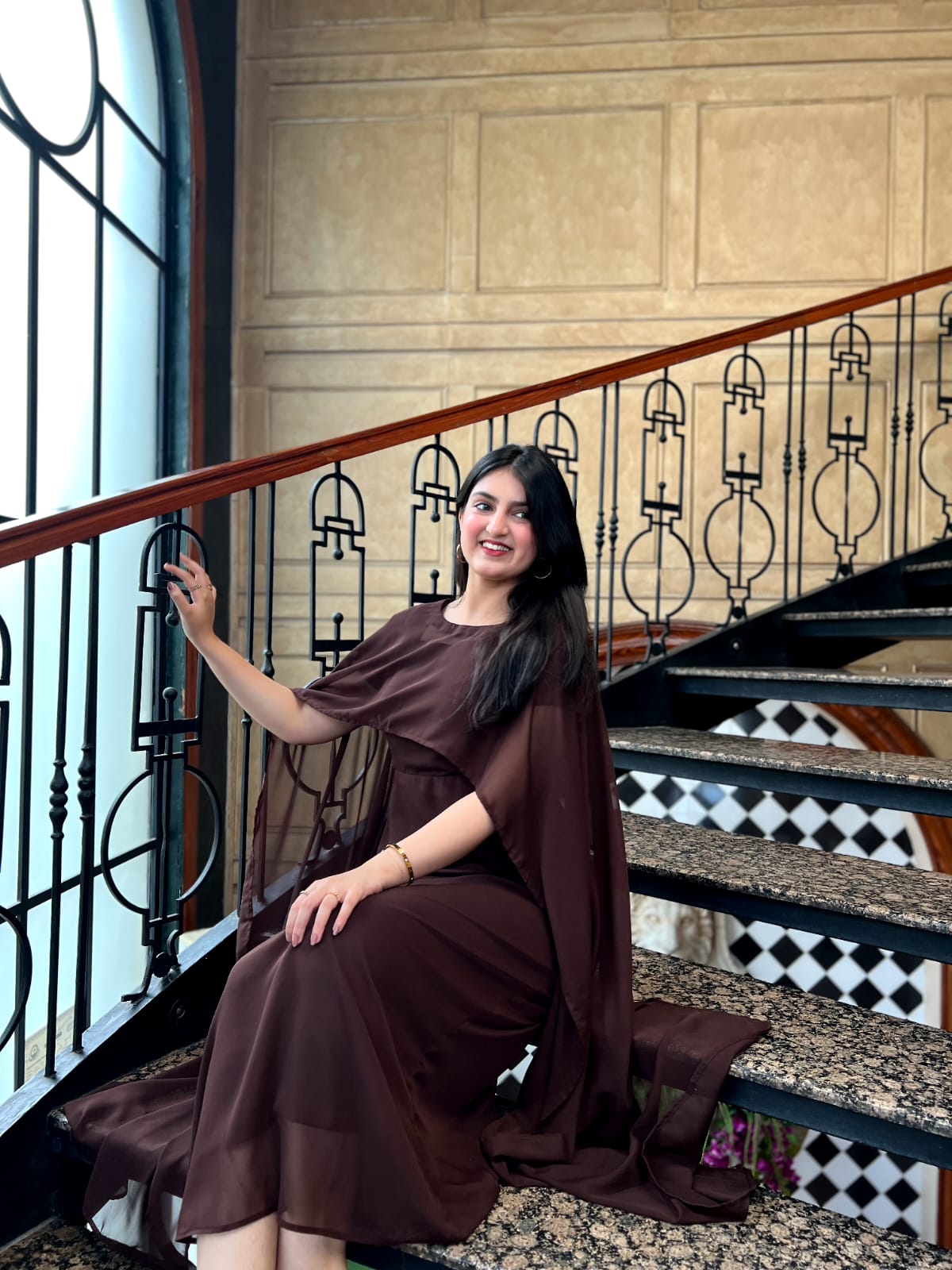 CAPE SHAWL CHIFFON DRESS