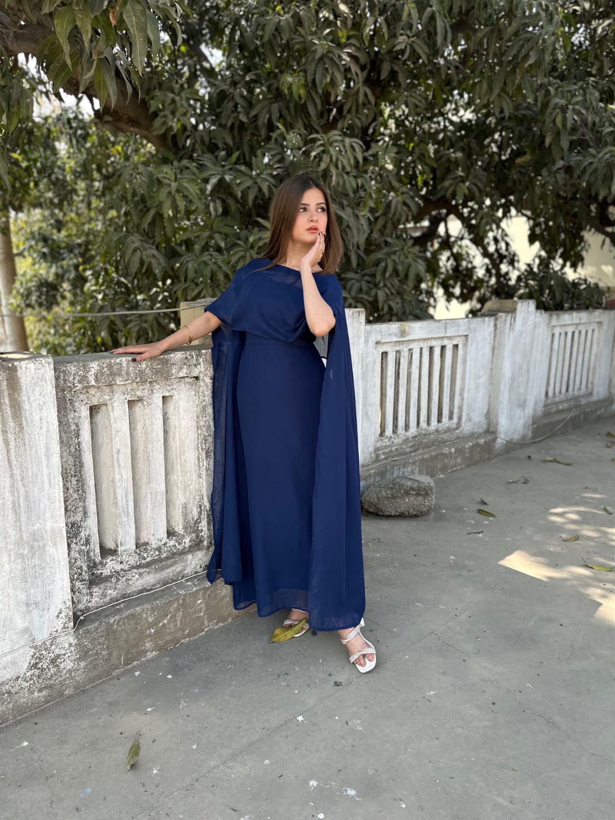 NAVYBLUE CHIFFON CAPE SHAWAL