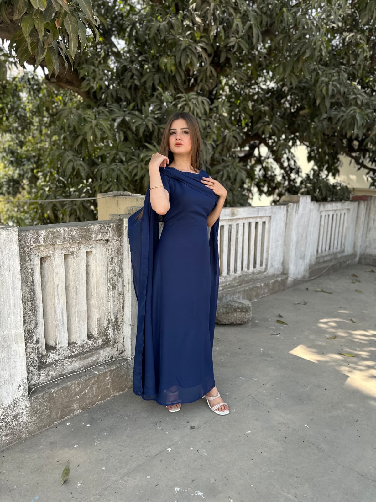 NAVYBLUE CHIFFON CAPE SHAWAL