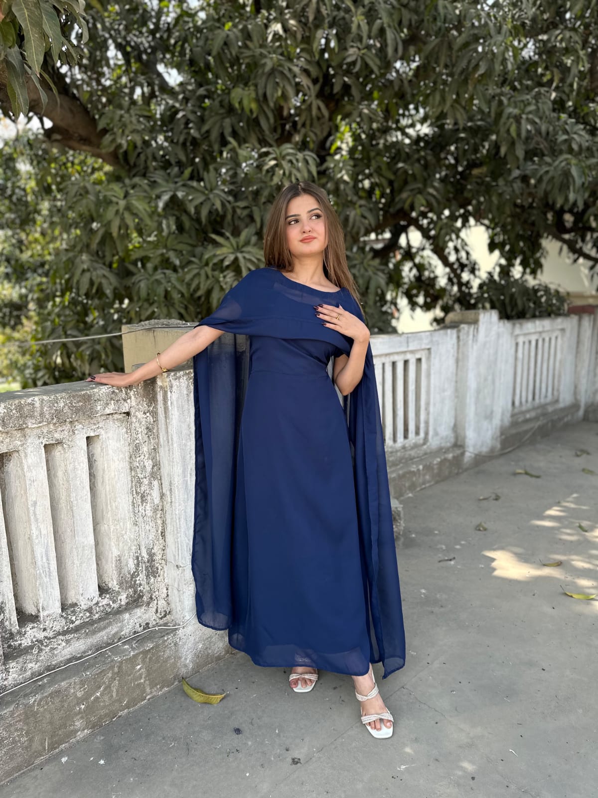 NAVYBLUE CHIFFON CAPE SHAWAL