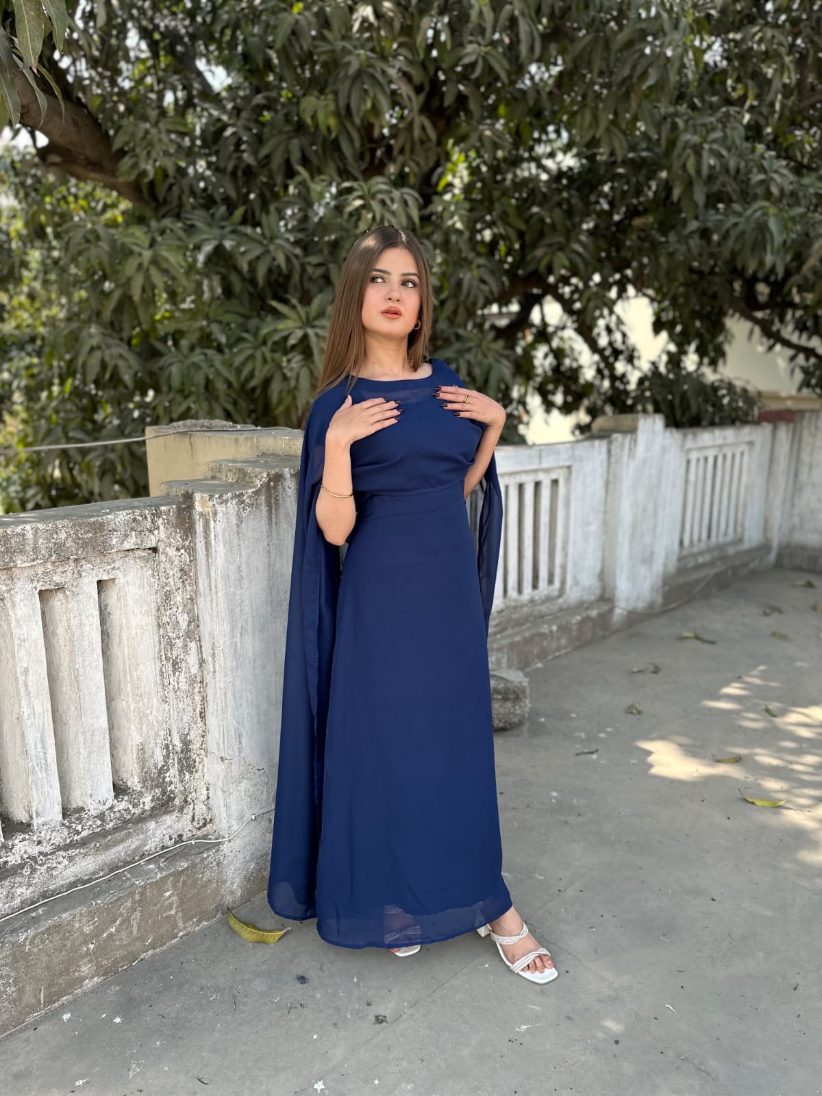 NAVYBLUE CHIFFON CAPE SHAWAL