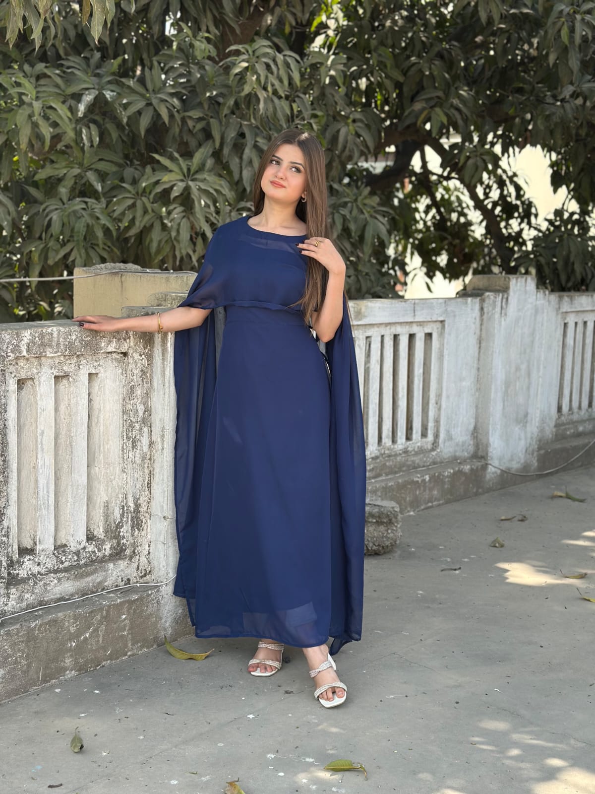 NAVYBLUE CHIFFON CAPE SHAWAL