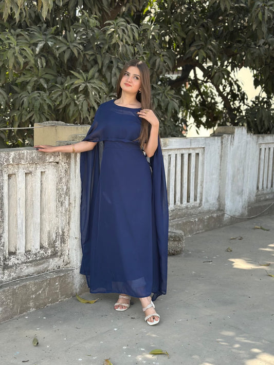 NAVYBLUE CHIFFON CAPE SHAWAL