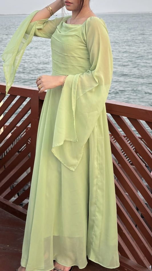 PASTEL GREEN FLIRTY LONG SLEEVES DRESS