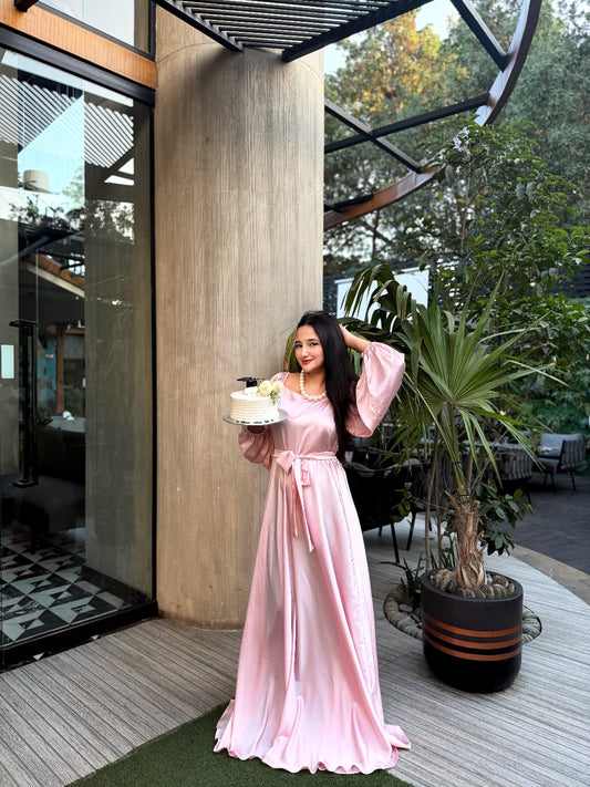 PINK SQUARE NECK SILK MAXI