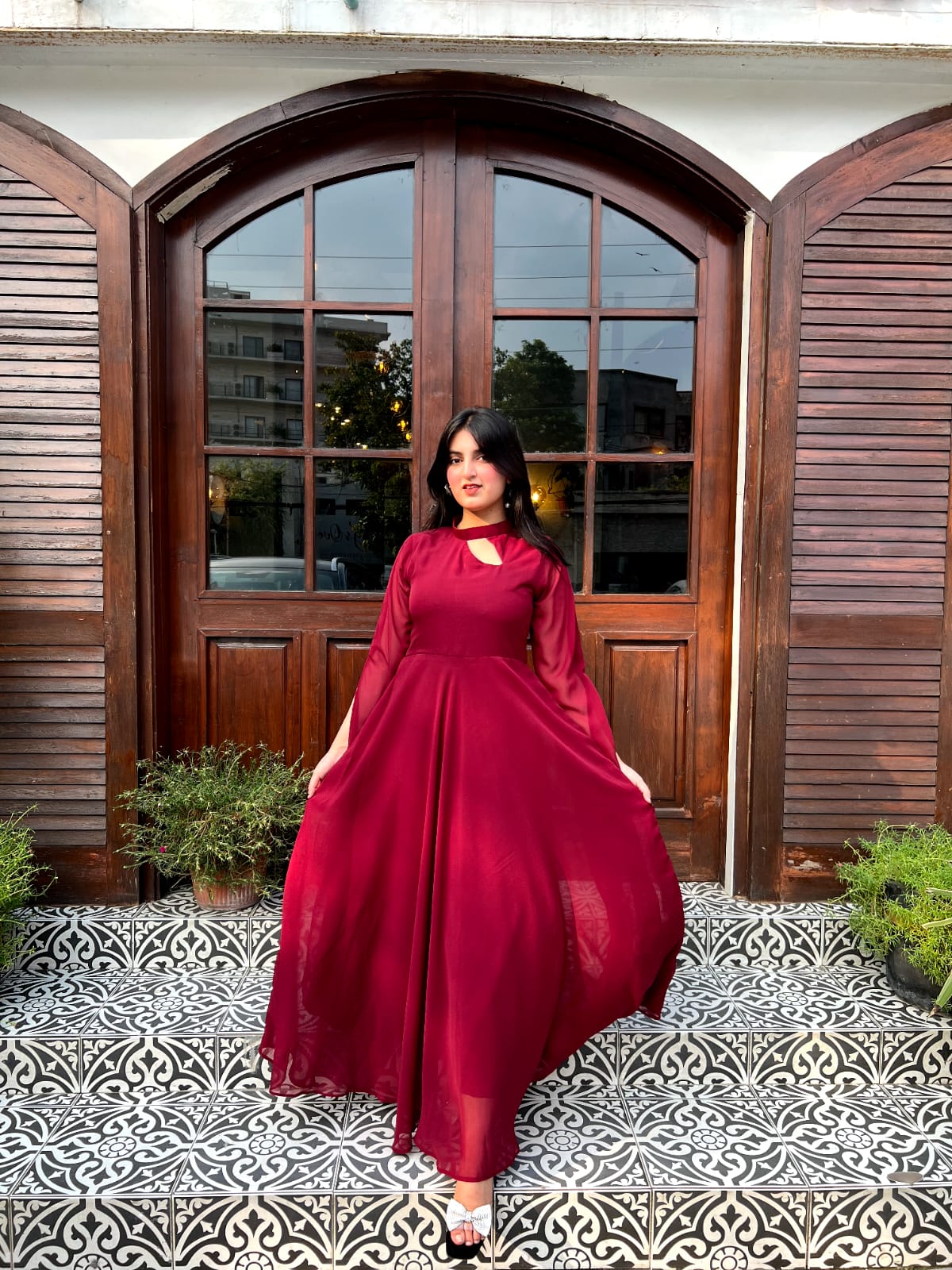 MAROON LONG SLEEVES DRESS