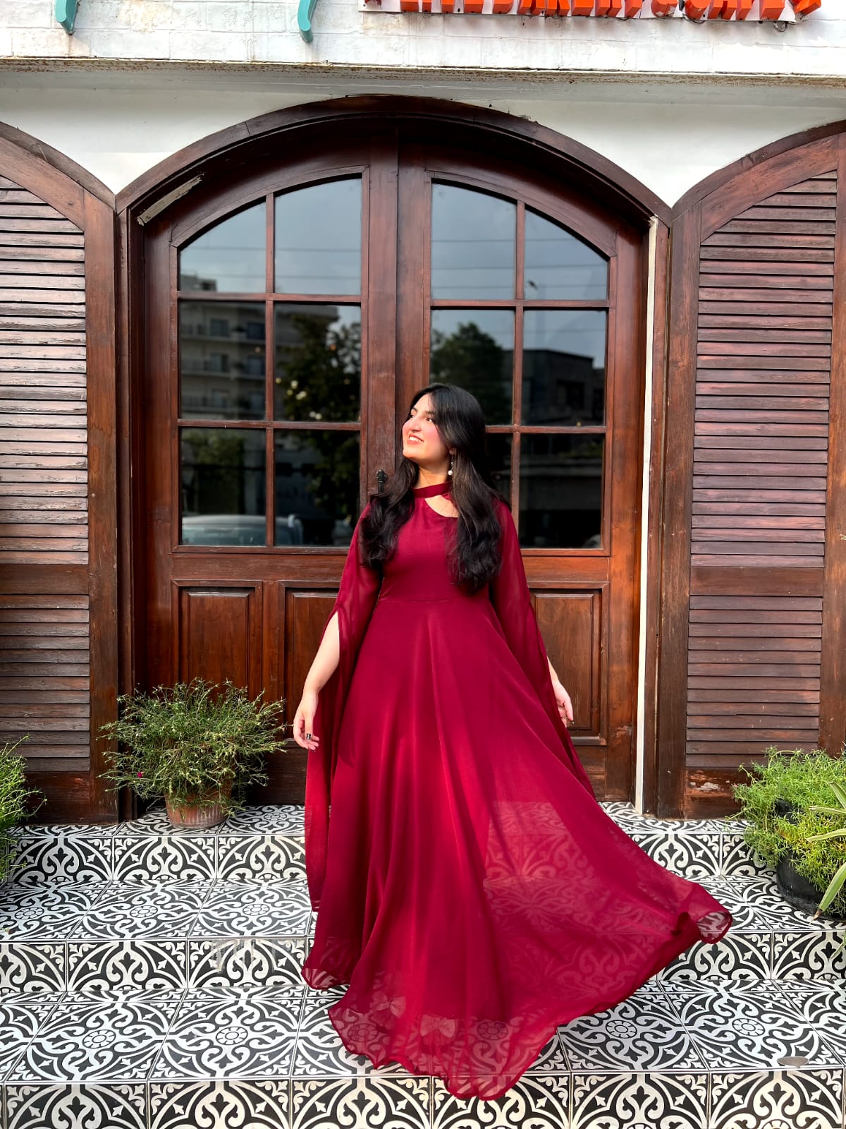 MAROON LONG SLEEVES DRESS