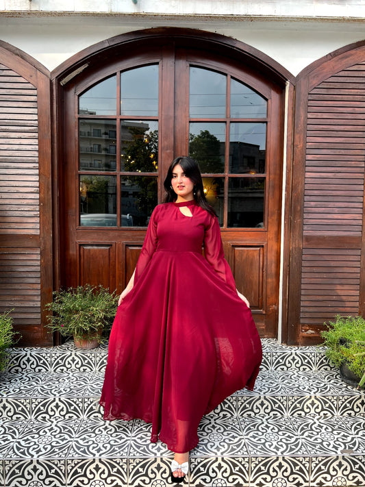 MAROON LONG SLEEVES DRESS