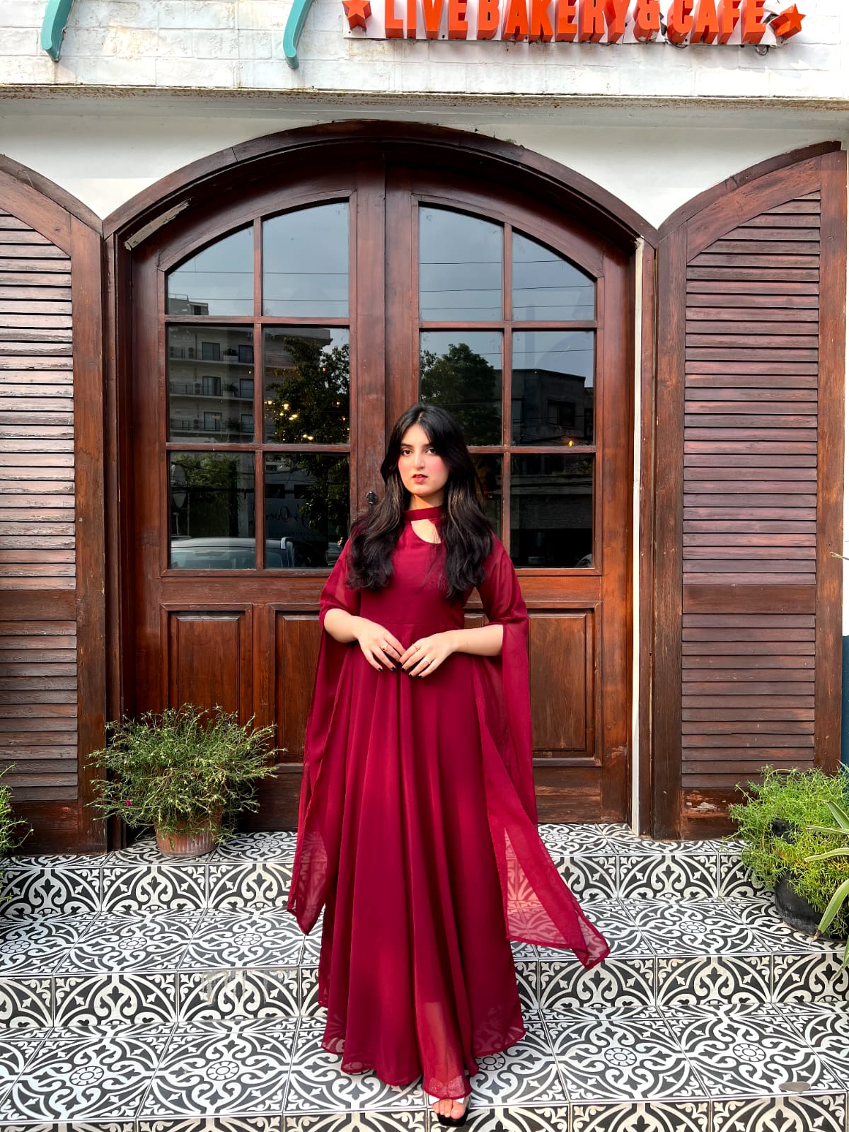 MAROON LONG SLEEVES DRESS