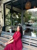 MAROON LONG SLEEVES DRESS