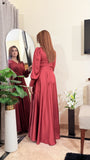 MAROON SILK VNECK KNOT LONG MAXI
