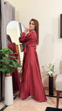 MAROON SILK VNECK KNOT LONG MAXI