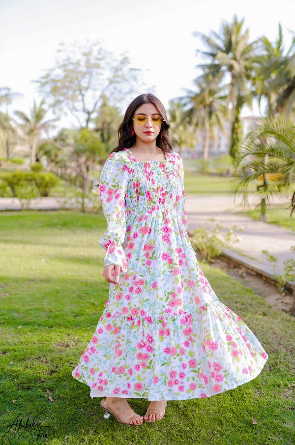 WHITE SQUARISH FLORAL DRESS