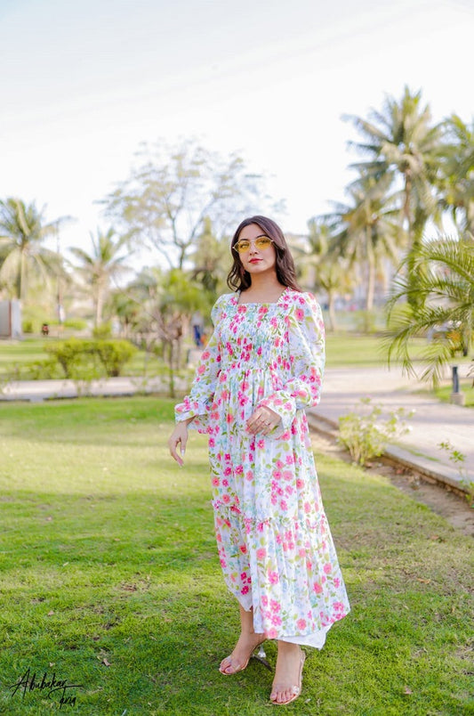 WHITE SQUARISH FLORAL DRESS