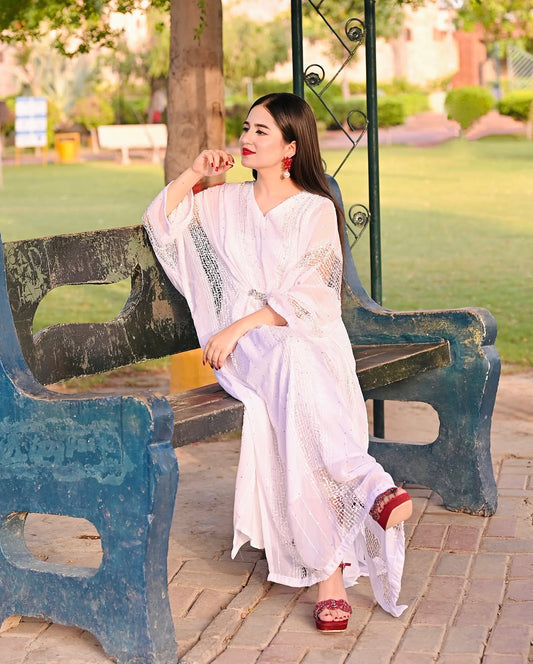 WHITE CUTWORK SEQUENCE KAFTAN